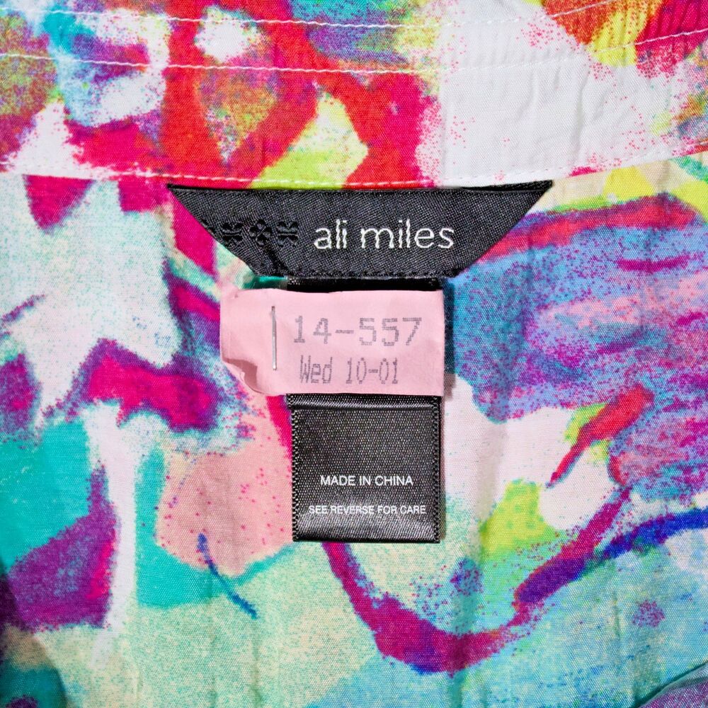 Ali Miles Plus Size 1X Multicolor Abstract Button Blouse Shirt Top Artsy Pockets - Picture 6 of 12